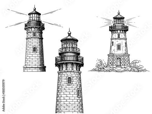 Lighthouse engraving illustration for guidance and heritage branding