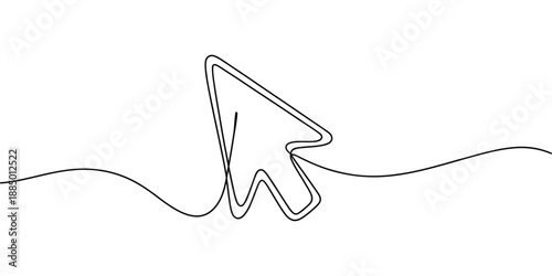 Mouse cursor continuous one line art, minimal vector illustration for UI design