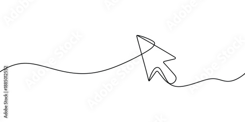 Mouse cursor continuous one line art, minimal vector illustration for UI design