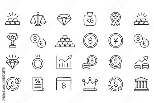 Currency Money and Business Value Line Icons for Financial UI Design
