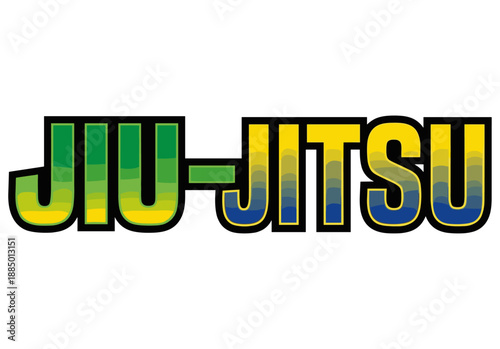 A bold, vibrant graphic displaying the words JIU-JITSU in an eye-catching design