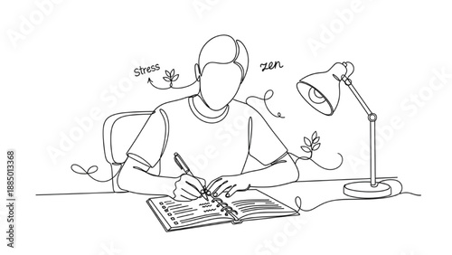 High-Quality Continuous Line Colorful Icon of Stress-Free Planning, Person Organizing Tasks in Planner