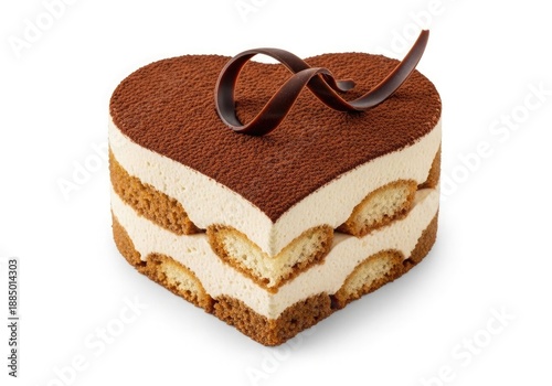Valentine food Heart shaped tiramisu cake dusted with cocoa powder