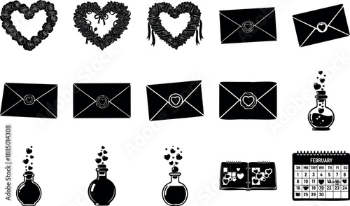 Love potion bottle with floating hearts vector illustration flat design minimalist art