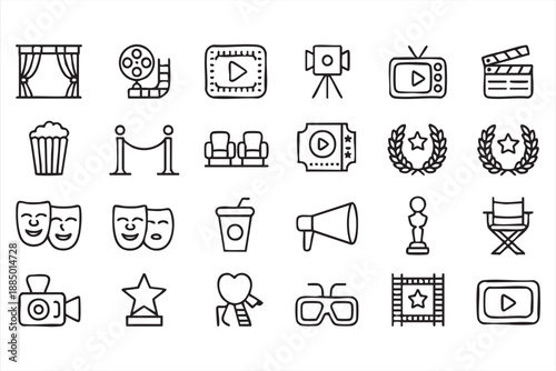 Film Production and Cinema Symbols Line Icons Set