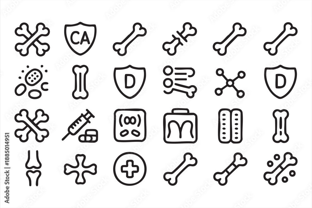 Obraz premium Orthopedic Anatomy and Bone Health Line Icons Set