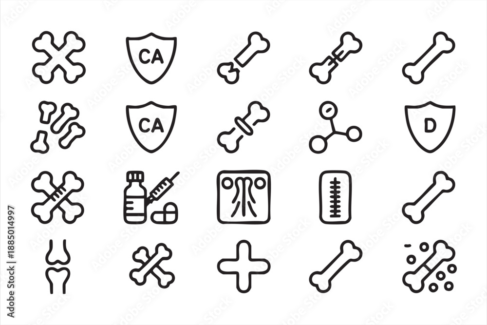 Obraz premium Skeleton Anatomy and Medical Bone Line Icons
