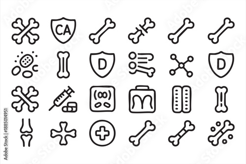 Orthopedic Anatomy and Bone Health Line Icons Set