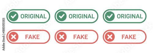 Real and fake rubber stamp icon, original and fake vector signs for verification