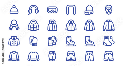 Winter clothing and accessories icons minimalist vector set for seasonal apps and websites isolated 