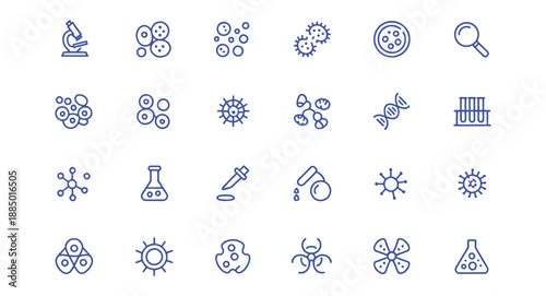 Microbiology icons set science and medical symbols for research and laboratory flat vector illustrat