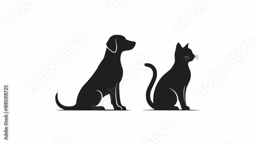 Silhouette of a dog and a cat sitting side by side.