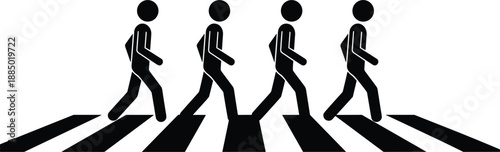 Pedestrian crossing silhouette illustration showing people walking on zebra crosswalk road traffic safety concept design symbol.