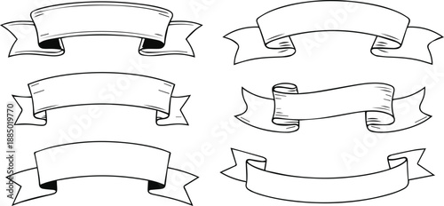 vintage ribbon banner set hand drawn vector illustration