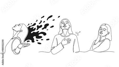 High-Quality Continuous Line Icons of Letting Go Emotionally, Quiet Personal Progress, Peaceful Rest Contentment