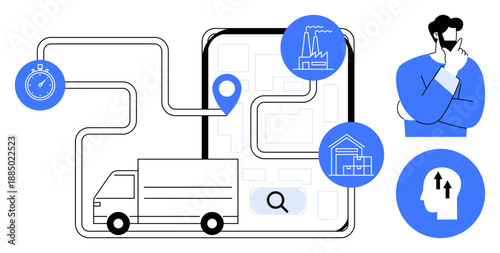 Logistics concept. Logistics streamlines supply chain operations and enhances delivery efficiency. Logistics includes route optimization, warehouse management, and strategic decision-making. Use