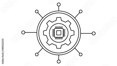 Abstract icon representing interconnected technology systems processing information smoothly