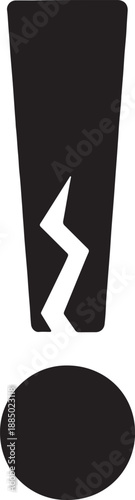 Caution accident icon using a shattered exclamation mark in bold silhouette vector style
