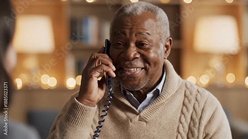 Wallpaper Mural Elderly Man Engaged in Phone Conversation Warmly. Torontodigital.ca