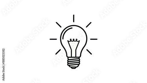 Simple black and white line art drawing of an illuminated light bulb