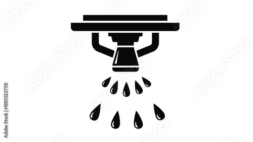 Simple black and white icon representing a functioning ceiling fire sprinkler system