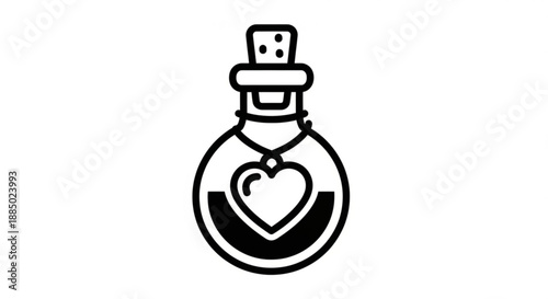 Heart shaped object in a glass bottle with stopper on white