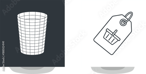 Trash bin and price tag icons representing waste disposal cost pricing management concept outline illustration design set symbols.