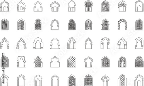 Islamic Archways and Windows - Collection of Decorative Line Art Elements