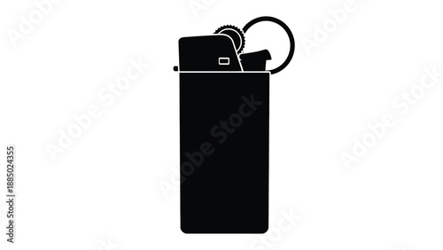 Simple black silhouette icon of a disposable cigarette lighter isolated