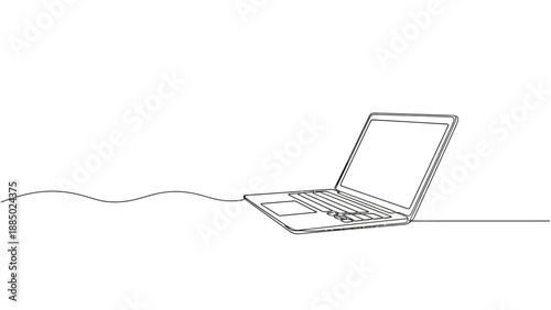 Minimalist continuous line drawing of a portable laptop computer device