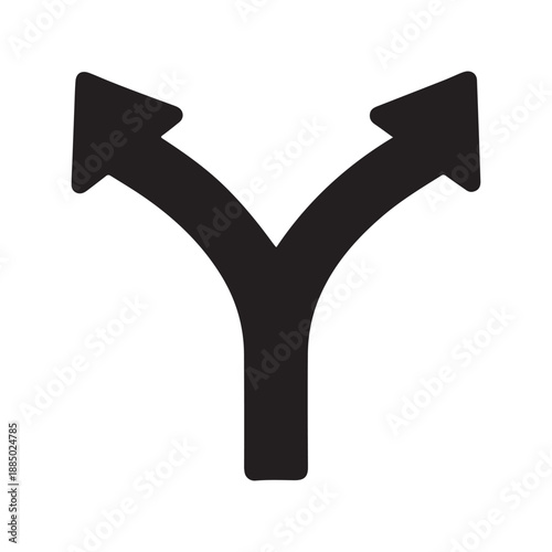 Two-way split arrow icon to indicate choice direction or a decision point silhouette