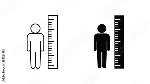Two contrasting icons representing human measurement using rulers for height comparison