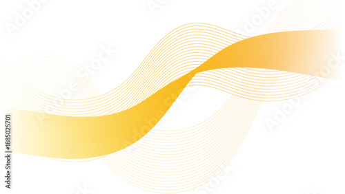 Elegant abstract wavy lines with golden gradient flowing across a clean white space