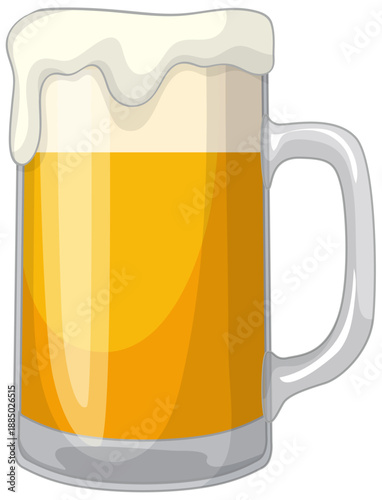 Cold Glass Mug of Lager Beer with Frothy White Foam