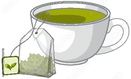Vector Illustration of a Cup of Green Tea with Teabag