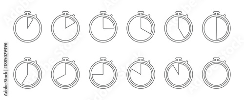 Minimalist stopwatch outline icons showing time progress segments for business