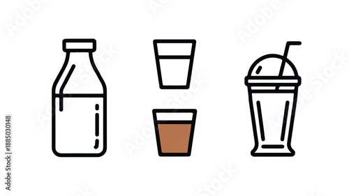 Vector icon set featuring milk and dairy products, perfect for food branding, grocery stores, or healthy lifestyle apps and websites.