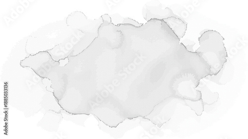 Abstract grayscale watercolor splash with halftone texture on a clean white background isolated on transparent background, Vector