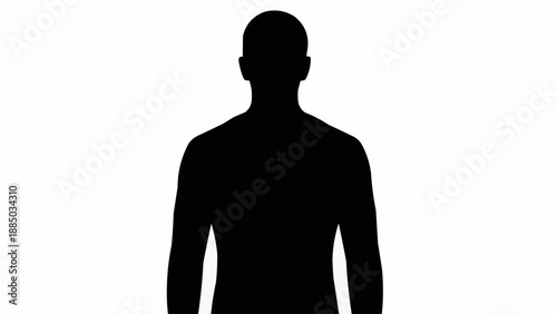 Silhouette of a man standing against a white background.