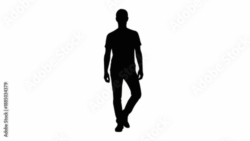 Silhouette of a man walking against a white background.