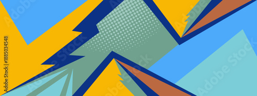 Dynamic composition of angular shapes and zigzags in blue yellow and brown tones