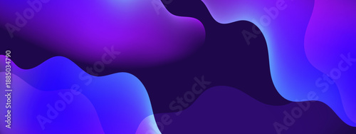 Vibrant liquid shapes blending smoothly between purple and electric blue on a dark violet backdrop
