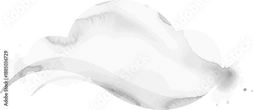 Abstract grey watercolor wave with halftone texture and subtle splatters, creating a serene artistic background isolated on transparent background, Vector