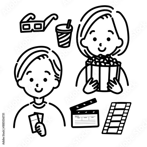 映画鑑賞(線画)