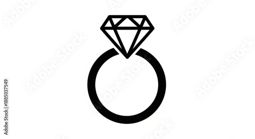Black diamond ring icon on white background for engagement or wedding