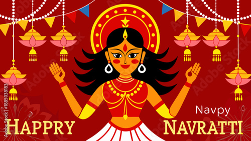 Celebrating navratri with divine devotion and festive decorations Vector