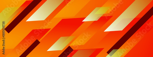 A high energy abstract design featuring sharp diagonal shapes in orange red and yellow shades creating a sense of power