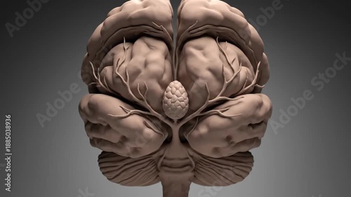 A 3D animation of the human brain, revealing the pineal gland and its intricate neural connections. Great for science.