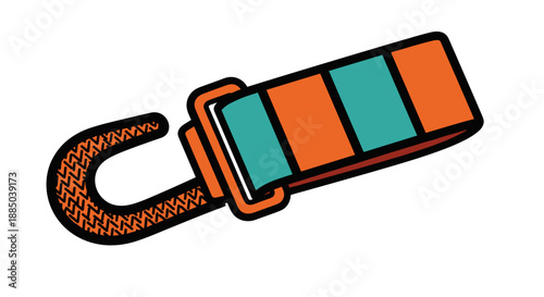 Colorful hook and loop strap illustration with orange and teal design, isolated on white background