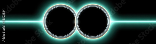 Abstract image featuring two interconnected circular forms with a glowing outline against a dark background, evoking a sense of connection and infinity.